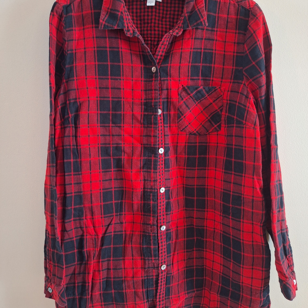 J. Jill Red and Black Plaid Button Down Shirt